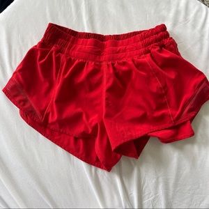 red lululemon 2.5’ shorts